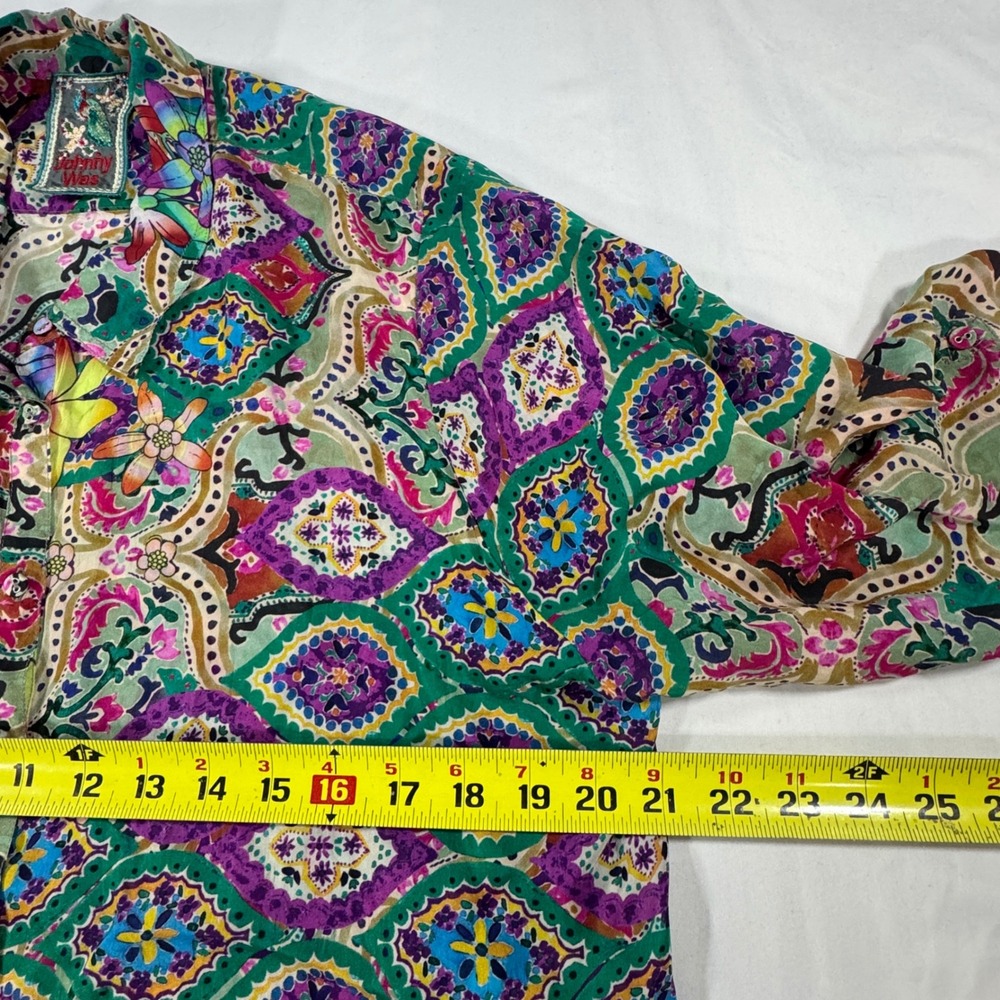 Johnny Was Cupra Rayon Floral Geometric Button Down Shirt Multi Color L Boho - Picture 4 of 8